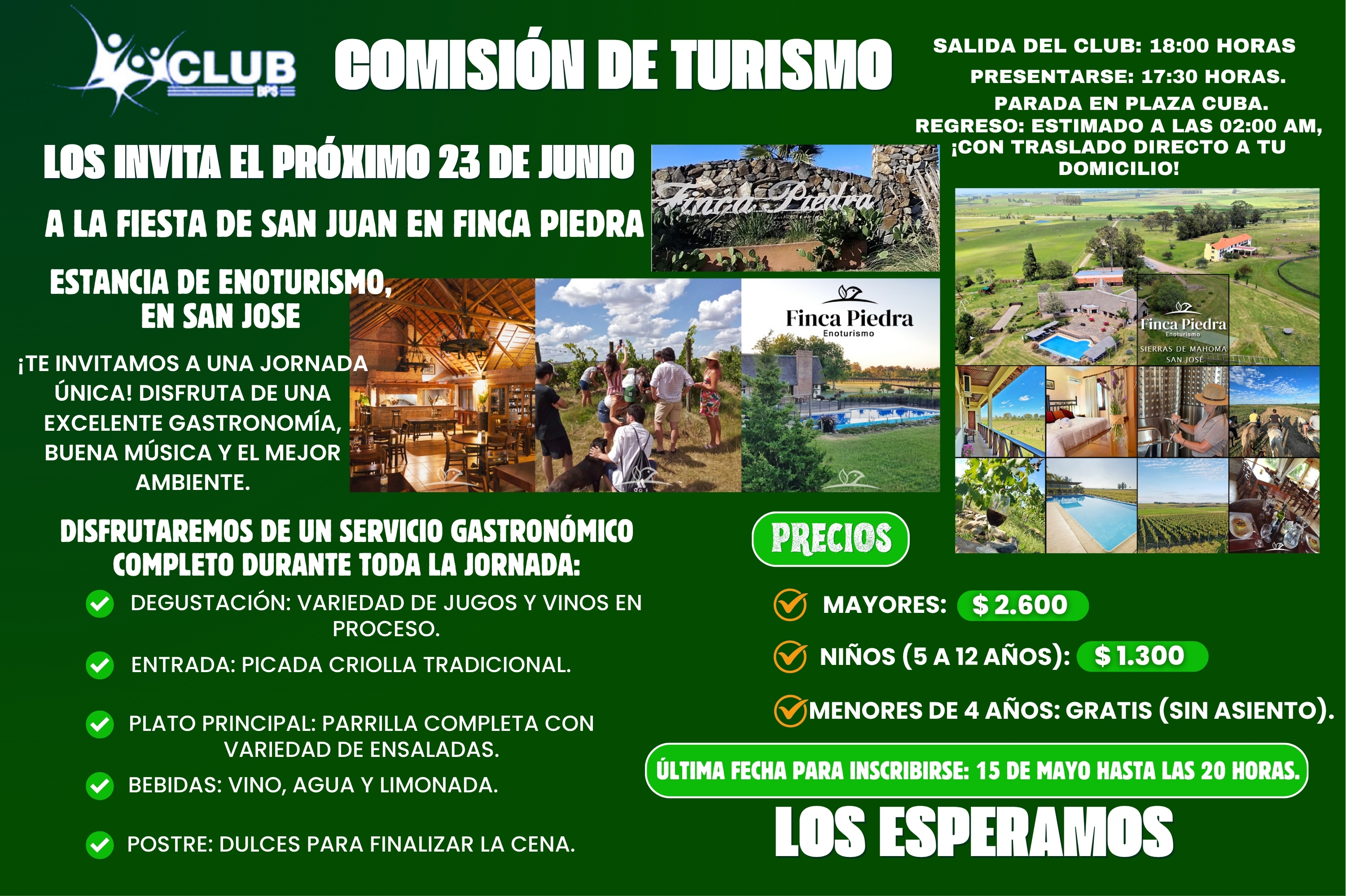 COMISIÓN DE TURISMO LOS INVITA EL PRÓXIMO 23 DE JUNIO A LA FIESTA DE SAN JUAN EN FINCA PIEDRA 